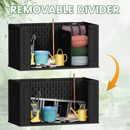 Devoko 160 Gallon Double-Wall Deck Box with Divider, Side Handles, HDPE Outdoor Large Storage Box Waterproof and Lockable for Patio Furniture, Garden, Pool (Black, 160 Gallon) - Image 3