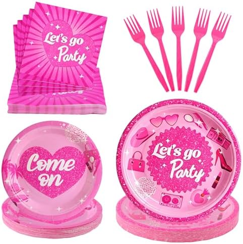 100 Pcs Disposable Let's Go Party Tableware Set for 25 Guests by COSINIA