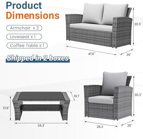Wisteria Lane 4 Piece Outdoor Wicker Patio Furniture Set for All Weather - Image 2