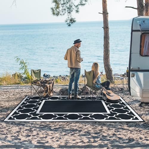GENIMO Outdoor Rug, Waterproof Plastic Rugs for Patio, 5'x8' Black White - Image 3