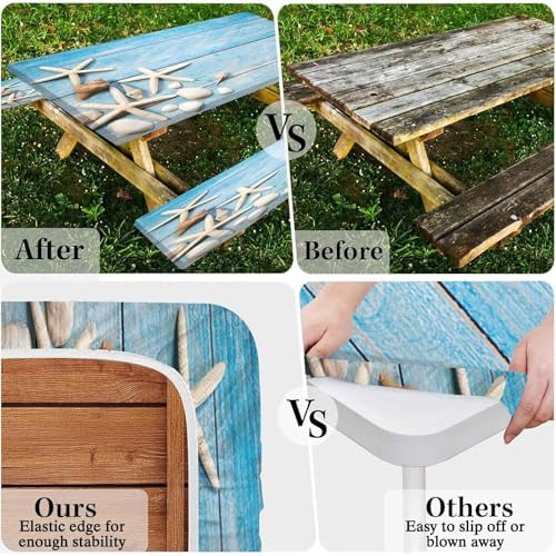 CAPSCEOLL Picnic Table Cover with Bench Covers 8ft - Summer Blue Wood - Image 6