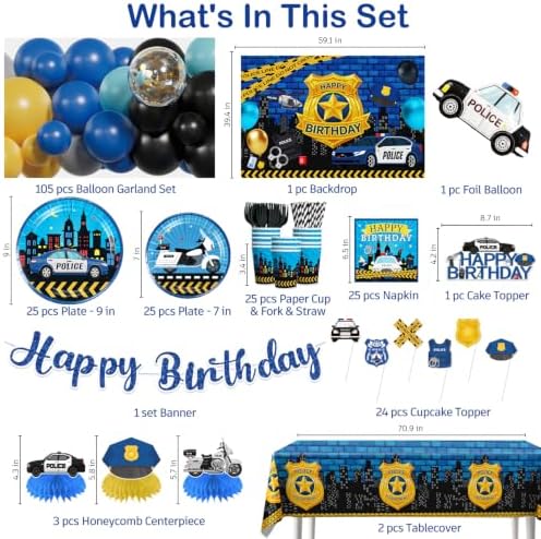Police Birthday Party Decorations, All-in-One Decor Set for 25 Guests - Image 2