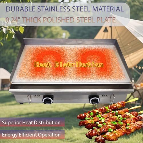 2800Pa 28.9" x 16.1" Stainless Steel Commercial Home Gas Grill Griddle, LPG Countertop Flat Top Grill with 6MM Thick Steel Plate, Ideal for Camping, Outdoor and Kitchen Use - Image 3