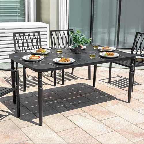 NUU GARDEN Weather-Resistant Outdoor 61” x 37” Rectangle Metal Dining Table with Umbrella Hole, Powder-Coated Frame, Slatted Tabletop, for Patio, Garden, Backyard and Balcony, Black - Image 2