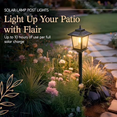 PASAMIC Solar Post Lights Outdoor, 2-Pack 63" Solar Lamp Posts Waterproof with 1 Replaceable Bulb, Warm White Dusk to Dawn Pole Lights for Garden, Patio, Pathway - Image 2