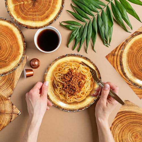 48pcs Camping Wood Grain Slice Party Decoration Set,16 Dessert plate,16 Napkin And 16 Fork,Disposable tableware for 16 persons,Used for Fire Camping Woodland Animal Lumberjack Party Supplies - Image 5