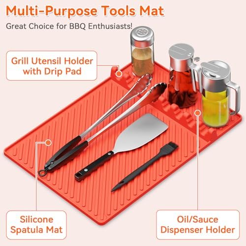 Silicone Griddle Mat for Blackstone - Magnetic Silicone Grill Tools Mat for Blackstone Accessories, Side Shelf Spatula Utensil Mats with Drip Pad for Outdoor BBQ Grill Kitchen Countertop (2-Pack) - Image 7