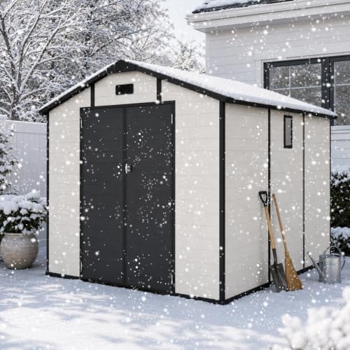 8x10 FT Plastic Outdoor Storage Shed with Lockable,Window & Floor,Beige by Unknown