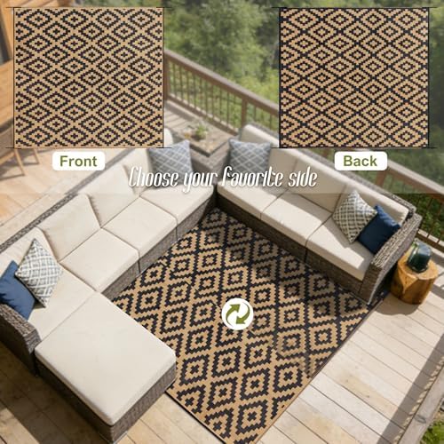 SAND MINE Reversible Mats, Plastic Straw Rug, Modern Area Rug, Large Floor Mat and Rug for Outdoors, RV, Patio, Backyard, Deck, Picnic, Beach, Trailer, Camping, Black & Brown, 10' x 10' - Image 3