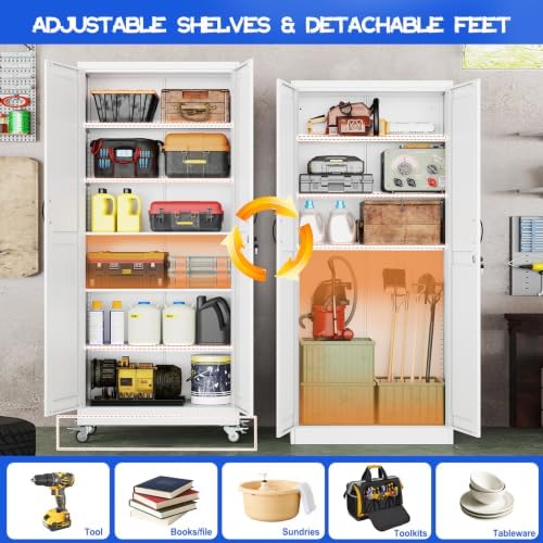 GAIOUS 74.8" Tall Metal Storage Cabinet with Lock and Wheels, File Cabinet - Image 5