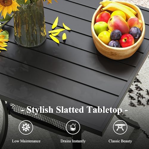 Outdoor Dining Table with Storage Shelf, 27.5" All-Weather Square Patio Dining Table for 2, Metal Patio Table for Garden Lawn Porch Deck Yard, Black - Image 3