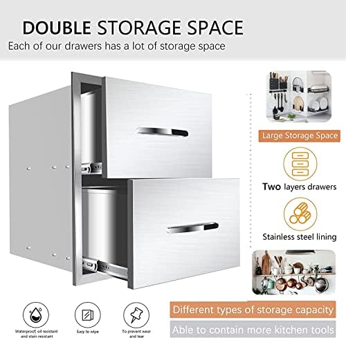 Outdoor Kitchen Drawers, 14W X 15H X 23D Stainless Steel Double Access Drawers with Handle for Outdoor Kitchen Island - Image 3