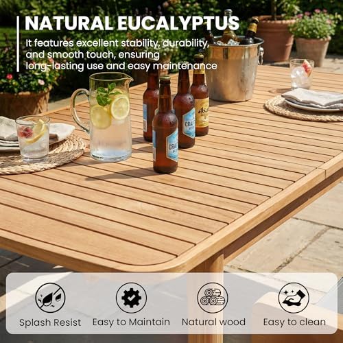 Extendable Outdoor Dining Table, Weather-Resistant Wood Patio Dining Table for 6-8 Person, 67.5"-89.5" Expandable Table with Self-Storing Leaf for Host/Backyard/Porch/Dining Room, Natural - Image 5