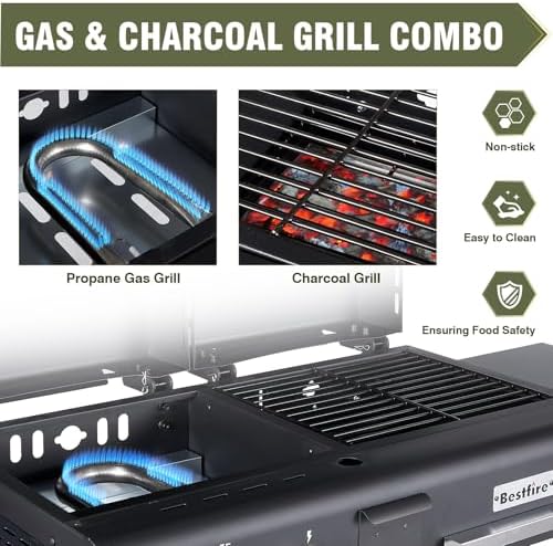 Propane Gas Griddle Charcoal Grill Combo Flat Top Griddle W/Dual Lids & 2 Side Shelves Dual Fuel BBQ Grill for Outdoor Barbecue - Image 2