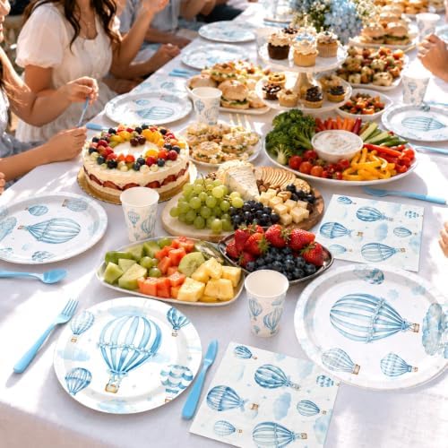 168Pcs Blue Hot Air Balloon Baby Shower Party Decorations, Serves 24 - Image 5