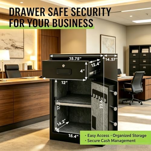 KAER 5.1 Cuft Money Safe for Home Drawer Safe Box with Mechanical Lock for Daily Cash & Keys Felt-Lined with Adjustable Shelf, Silent ＆Alarm, Fireproof Waterproof Bag, 49.2 lbs Caja Fuerte para Dinero - Image 5