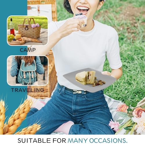 Teivio 32-Piece Kitchen Plastic Wheat Straw Squircle Dinnerware Set for 8, Unbreakable Dinner Plates, Salad Plates, Square Cereal Bowls, Cup 13.5oz, Dishwasher Safe,Gray Ombre - Image 7