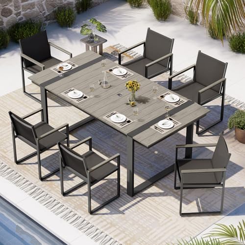 Full Grounded Outdoor Dining Set, Aluminum Patio Table and Chairs by Oasbira