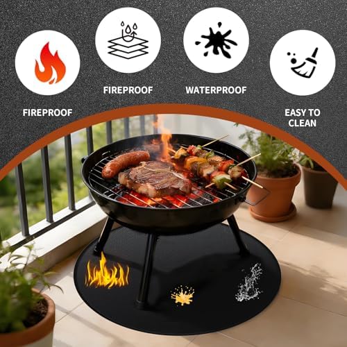 48'' Fire Pit Mat, Double-Sided Fireproof Under Grill Deck Protector Mat, Round BBQ Fireplace Pad for Patio, Indoor Outdoor Use, Waterproof/Oil-Proof/Reusable, Black - Image 3