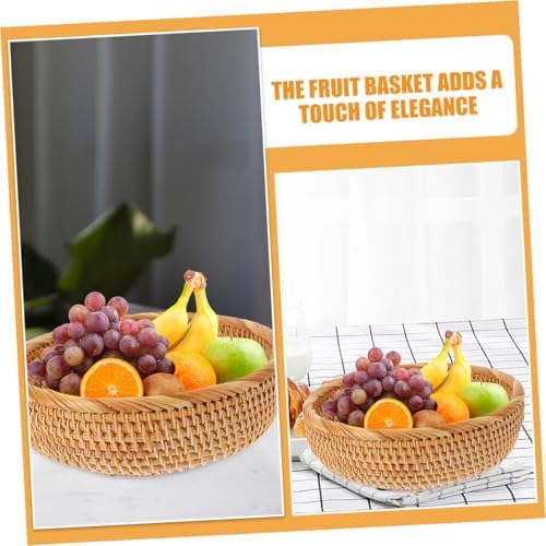 Hemobllo Large Handmade Woven Rattan Picnic Basket Sturdy Thick round Fruit Storage Basket for Outdoor Kitchen Food Serving and Organizing - Image 4