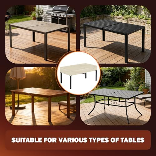 TOHONFOO Waterproof Rectangular Patio Table Cover, 75" x 40" x 6", Beige - Image 6