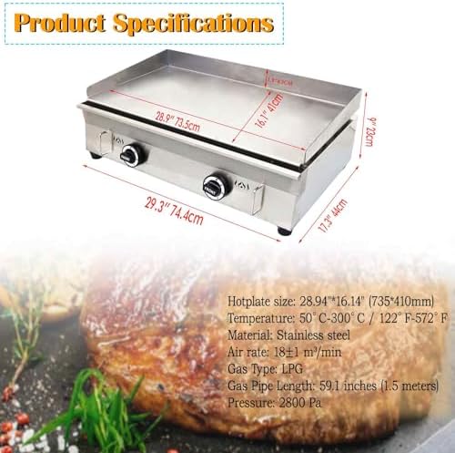 Commercial 28.9" x 16.1" Stainless Steel LPG Gas Griddle Grill - Image 2