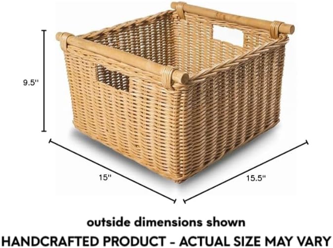 The Basket Lady Deep Pole Handle Wicker Storage Basket L, Sandstone - Image 7
