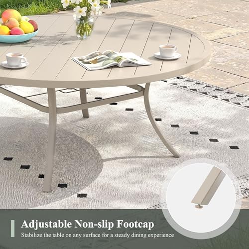 Outdoor Dining Table for 8, 53" Round Outdoor Table with Adjustable Umbrella Hole, All-Weather Metal Patio Dining Table for Lawn Garden Backyard Deck, Sandshell - Image 6