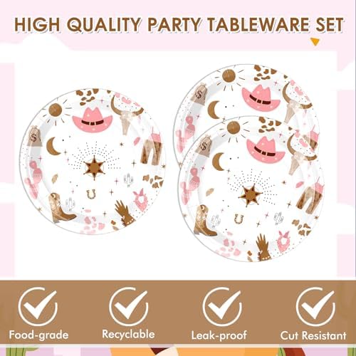 40 Pcs Western Cowgirl Birthday Party Decorations Disposable Pink Cowgirl Rodeo Tableware Set Includes Cowgirl Plates and Napkins for Kids Baby Shower Fire Camping West Party - Image 4