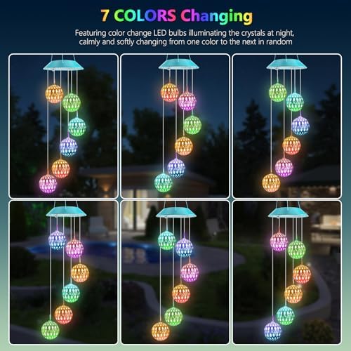 Toodour Solar Wind Chime, Color Changing Moroccan Ball Wind Chimes - Image 5