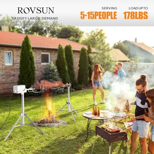 ROVSUN Electric BBQ Rotisserie Grill Kit, 46 Inch 176 Lbs Capacity, Height Adjustable Universal Roaster Stand, Automatic Stainless Steel Grilling Kit for Pig Lamb Outdoor Party Camping - Image 6