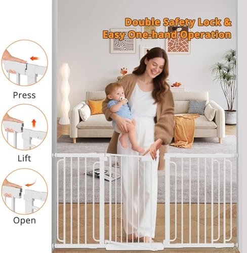 Extra Wide Baby Gate with Door 62-70 Inch Pressure Mounted, Auto Close Child Baby Gates for Doorways No Drill, Walk Through Dog Gate Indoor for The House, White - Image 3