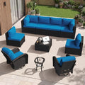 Aoxun 10 Piece Outdoor Patio Furniture Set with Coffee Table, Wicker Rattan Outdoor Furniture with High Back Swivel Rocker Chairs, Outdoor Conversation Set with Thick Cushion & Ottoman, Peacock Blue by Aoxun