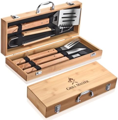 5-Piece BBQ Tools Set with Bamboo Case, Wooden Handle Stainless Steel Grill Accessories for Outdoor Cooking,Camping and Barbecue by Unknown