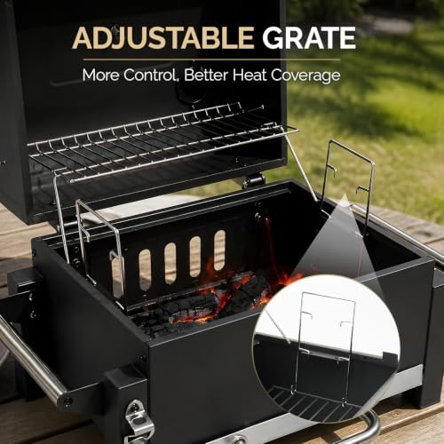 ROVSUN Portable Charcoal Grill, Tabletop Grill with Thermometer and Chimney, Smoker for Outdoor Cooking, BBQ, Camping and Patio Parties - Image 3