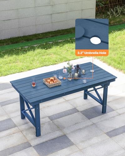HDPE Outdoor Dining Table, 66.9” Rectangle Patio Dining Table for 6, All-Weather HDPE Outdoor Table with 2.2” Umbrella Hole, HDPE Patio Furniture for Deck, Backyard, Garden, Pool, Navy - Image 2