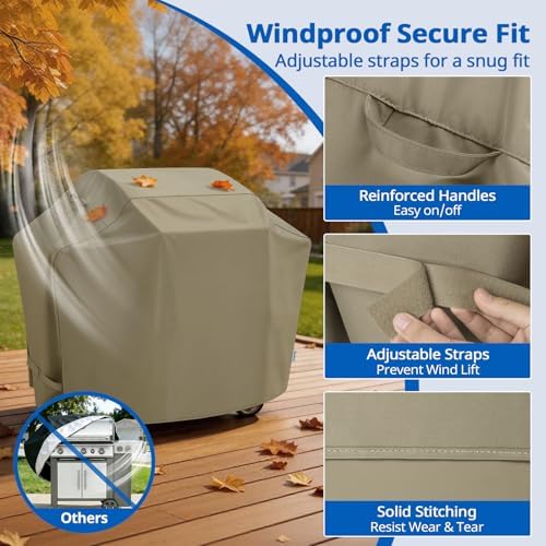 SunPatio Heavy Duty Waterproof 60 Inch Grill Cover for Outdoor Grill, Taupe - Image 5