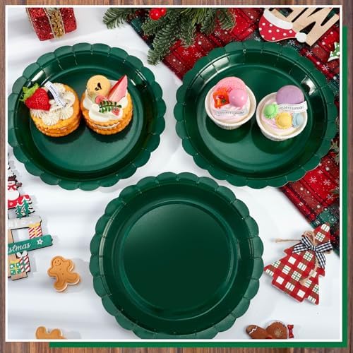 NatNarr 30 Pcs Dark Green Plates 9 Inch Scalloped Green Paper Plates Disposable Dessert Dinner Plate for Wedding, Master Party, Bridal Baby Shower (Pack of 4) - Image 4