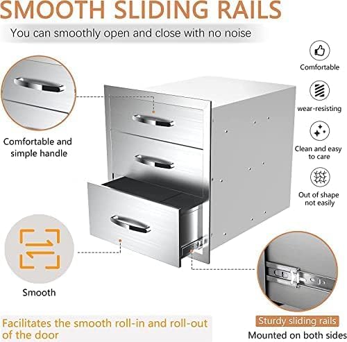 Outdoor Kitchen Drawers Stainless Steel 3-Drawer BBQ Drawer Enclosed Built-in Drawer Flush Mount For Outdoor Kitchens & BBQ Islands,18Wx23Dx21H - Image 5