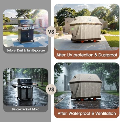 HAMLER Grill Cover 52 Inch, Heavy Duty Waterproof BBQ Covers, Gas Grill Covers Fits Weber Spirit, Weber Genesis, Char-Broil, Nexgrill, Brinkmann, Brown & Beige - Image 3