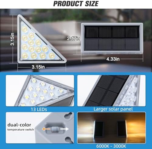 NIORSUN Solar Step Lights 6 Pack - Outdoor Stair Lights with 3000K Warm White & 6000K Cool Daylight, IP67 Waterproof, Auto On/Off, Super Bright for Deck, Patio, Steps - Image 5