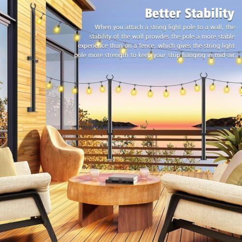 Beizelte 10 Pack 5Ft String Light Poles,Outside String Lights,Outdoor Light Poles,Metal Poles Stand for Patio,Backyard,Deck - Image 4