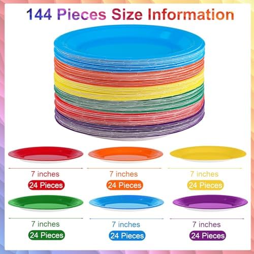 Breroa 144 Pcs Rainbow Paper Plates 7 Inch Bulk Rainbow Plates Disposable - Image 2