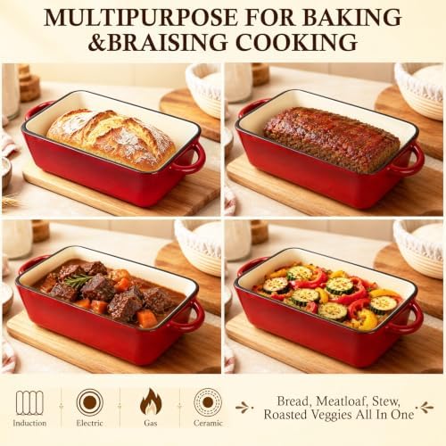 2 in 1 Enameled Cast Iron Sourdough Bread Pan, 5 QT Loaf Pan - Image 6