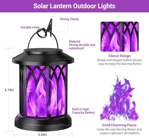 KOOPER 6 Pack Solar Lantern Outdoor Lights, Upgraded Flickering Flame Solar Lanterns Lights Outdoor Waterproof, Hanging Lantern Decorative, Solar Powered Lanterns for Yard Garden Decor (Purple Light) - Image 5