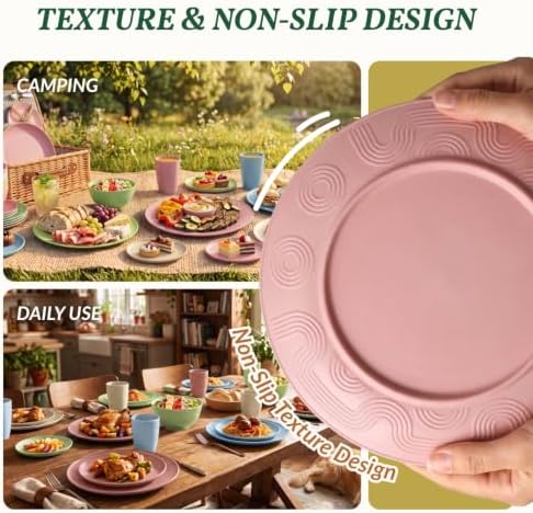 Homienly Kitchen Plates and Bowls Set 40 PCS Microwave and Dishwasher Safe Wheat Straw Dinnerware Sets Dish Sets for 8 Kitchen Plate Set for Camping, RV, Party, Apartment, Picnic, Kids-Multilight - Image 7
