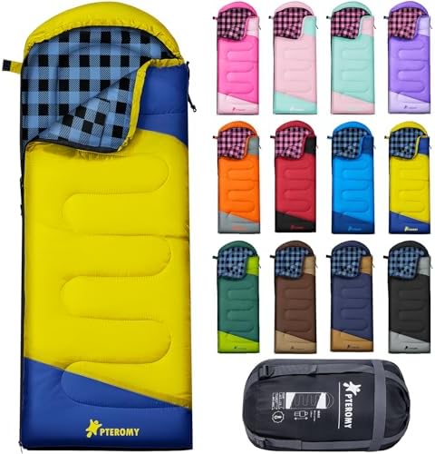 PTEROMY Sleeping Bags for Adults, Lightweight and Machine Washable, Water Resistant Backpacking Camping Sleeping Bag for Warm Cold Weather, Camping Essentials for Hiking Travel by PTEROMY