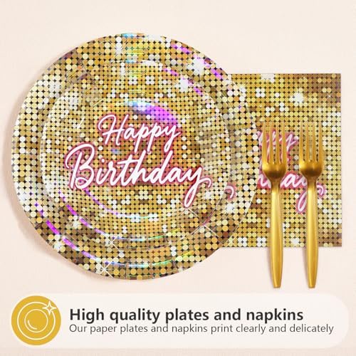 96 Pcs Gold Disco Birthday Party Decorations for Women Girls, Serves 24 - Image 3