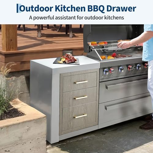 Takywep Kitchen Storage Drawer, Weather-Resistant Three-Layer Unit with Dual Track & Steel Handle for BBQ & Outdoor Use - Image 6