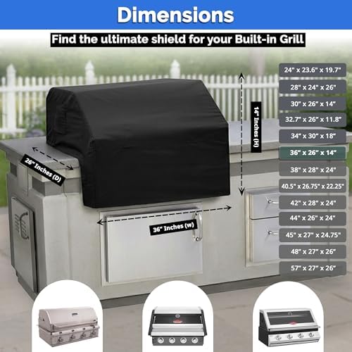 Covers & All Built-in Grill Cover for Outdoor Grill – Heavy Duty 12 oz Waterproof Built-in BBQ Grill Cover, PVC-Coated Polyester with Elastic Hem for Snug Fit (36 x 26 x 14 inches, Black) - Image 7